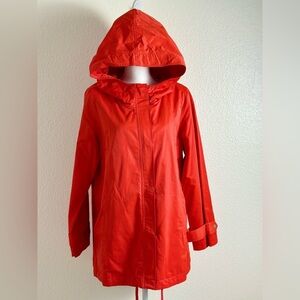 Eileen Fisher Packable Orange Full Zip Raincoat Jacket Size Medium